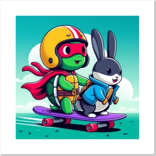 "Surf de Sagesse : La Course Épique du Lapin et de la Tortue" Posters and Art